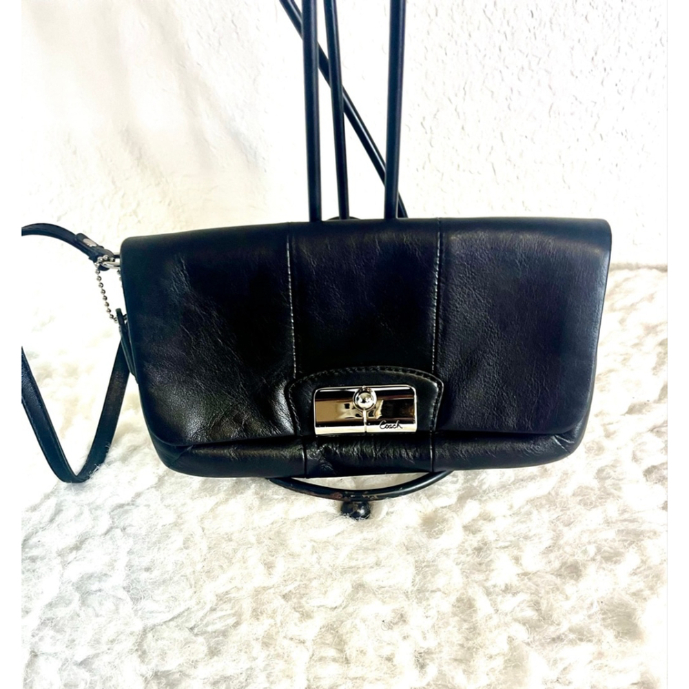 Coach Kristin Black Leather Buckle Flap Closure Clutch Wristlet Wallet